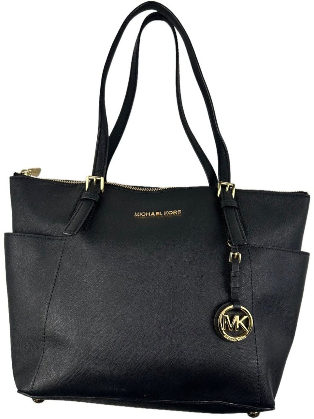 Michael Kors Charlotte Large Saffiano Leather Top-Zip Tote Bag Black